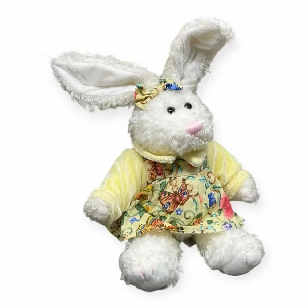 Vtg Chrisha Playful Bunny Rabbit Plush 1997 Yellow Floral Dress Stuffed Animal